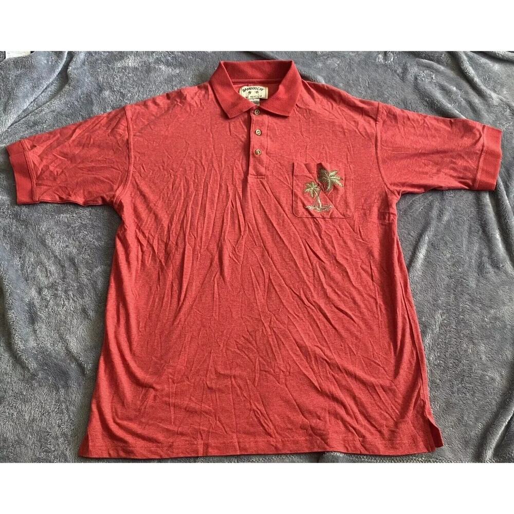 Bamboo Cay Shirt Mens Large Red Polo‎ Floral Print Pocket Hawaiian Resort Shirt